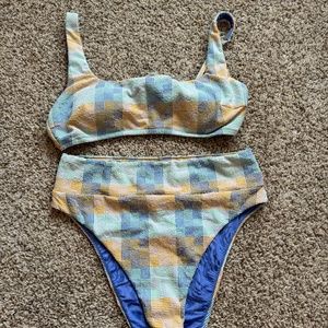 Aerie Patchwork Bikini Set Blue and Orange